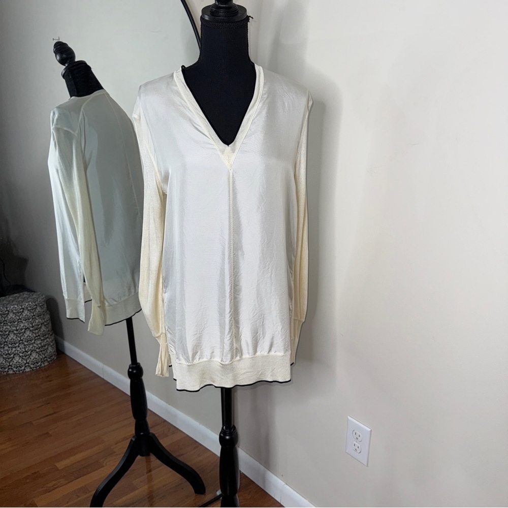 Rag & Bone Vivienne Silk V-Neck Tunic Top Ivory White S/M